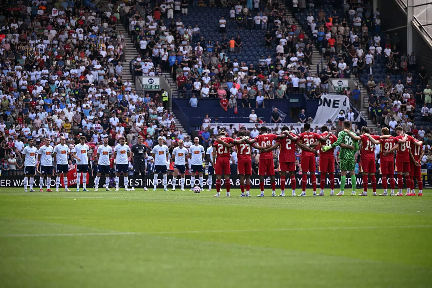 Liverpool and Preston North End held a minute's silence for Diogo Jota and Andre Silva ahead of their pre season friendly. (Image: Getty)