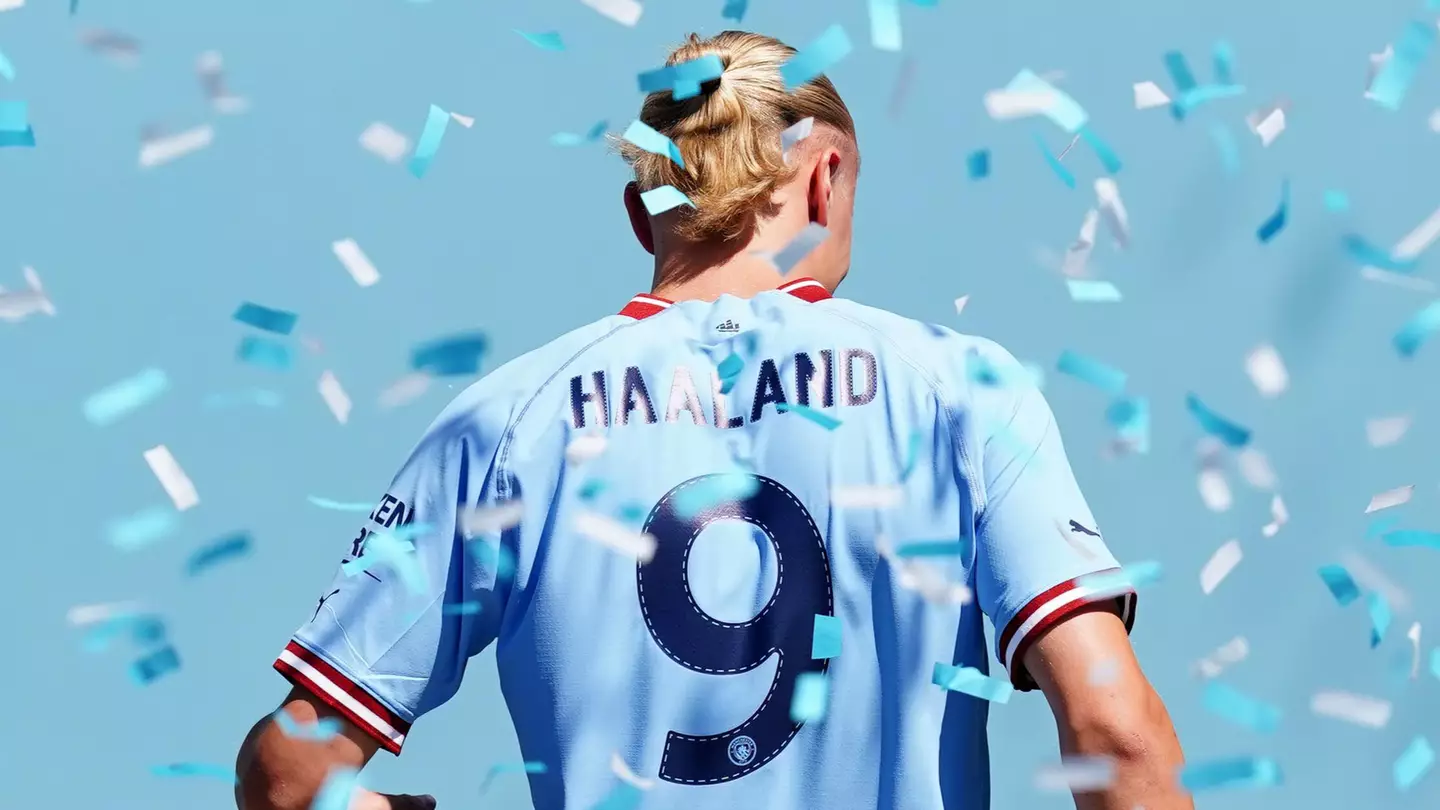 Erling Haaland presented to Manchester City fans at the Etihad Stadium.