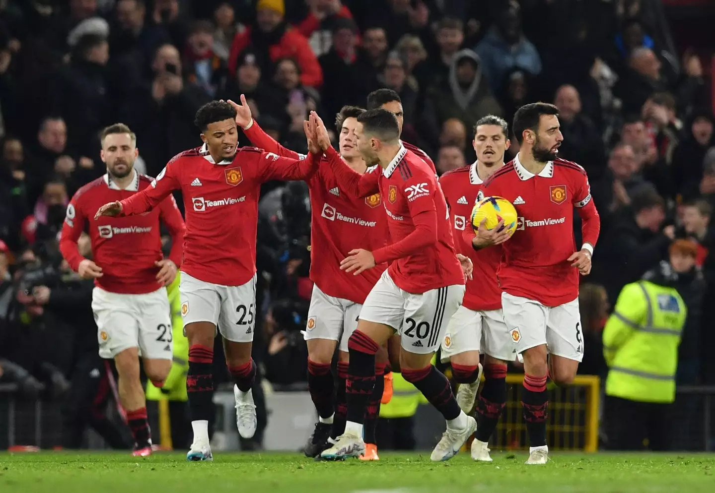 Jadon Sancho celebrates after scoring for Manchester United. Image: Alamy