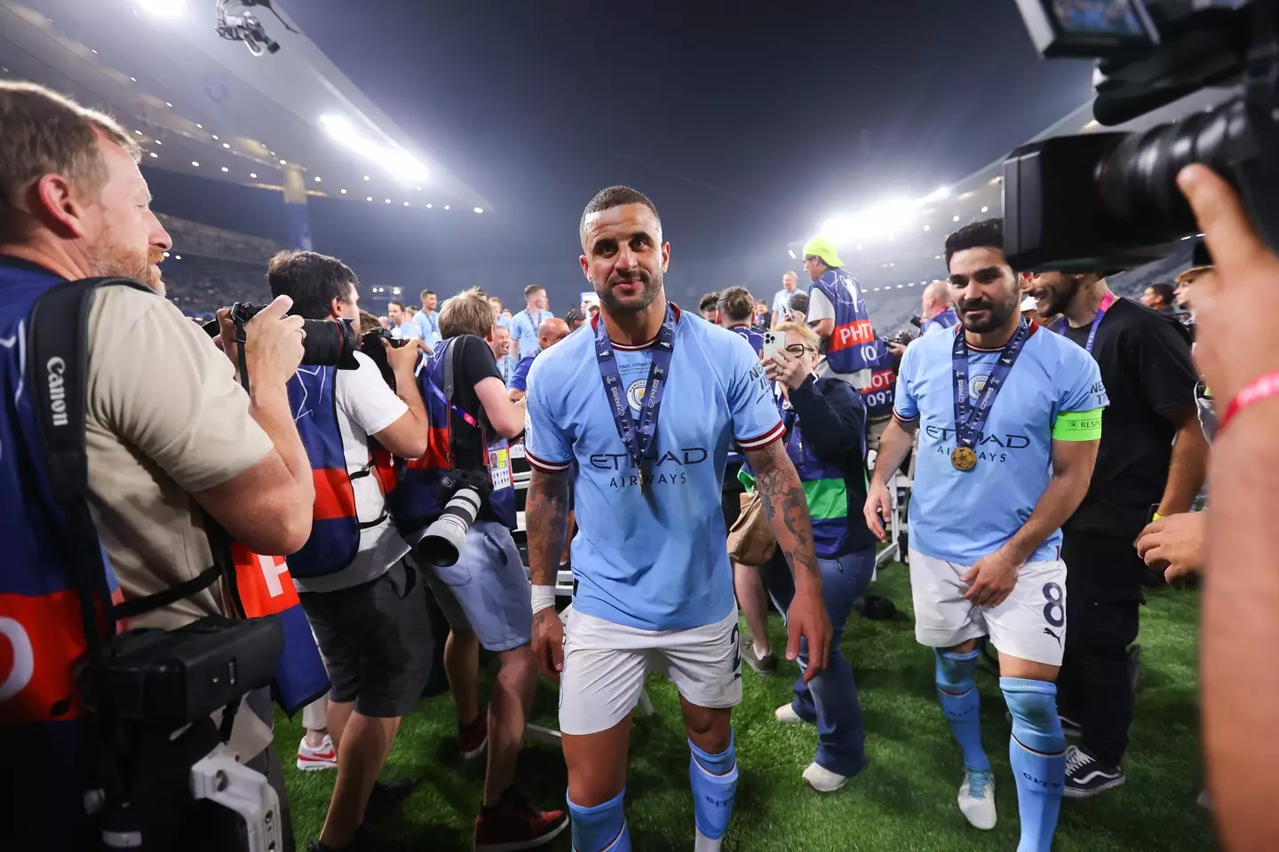 Kyle Walker celebrating winning the Champions League. Image: Getty 