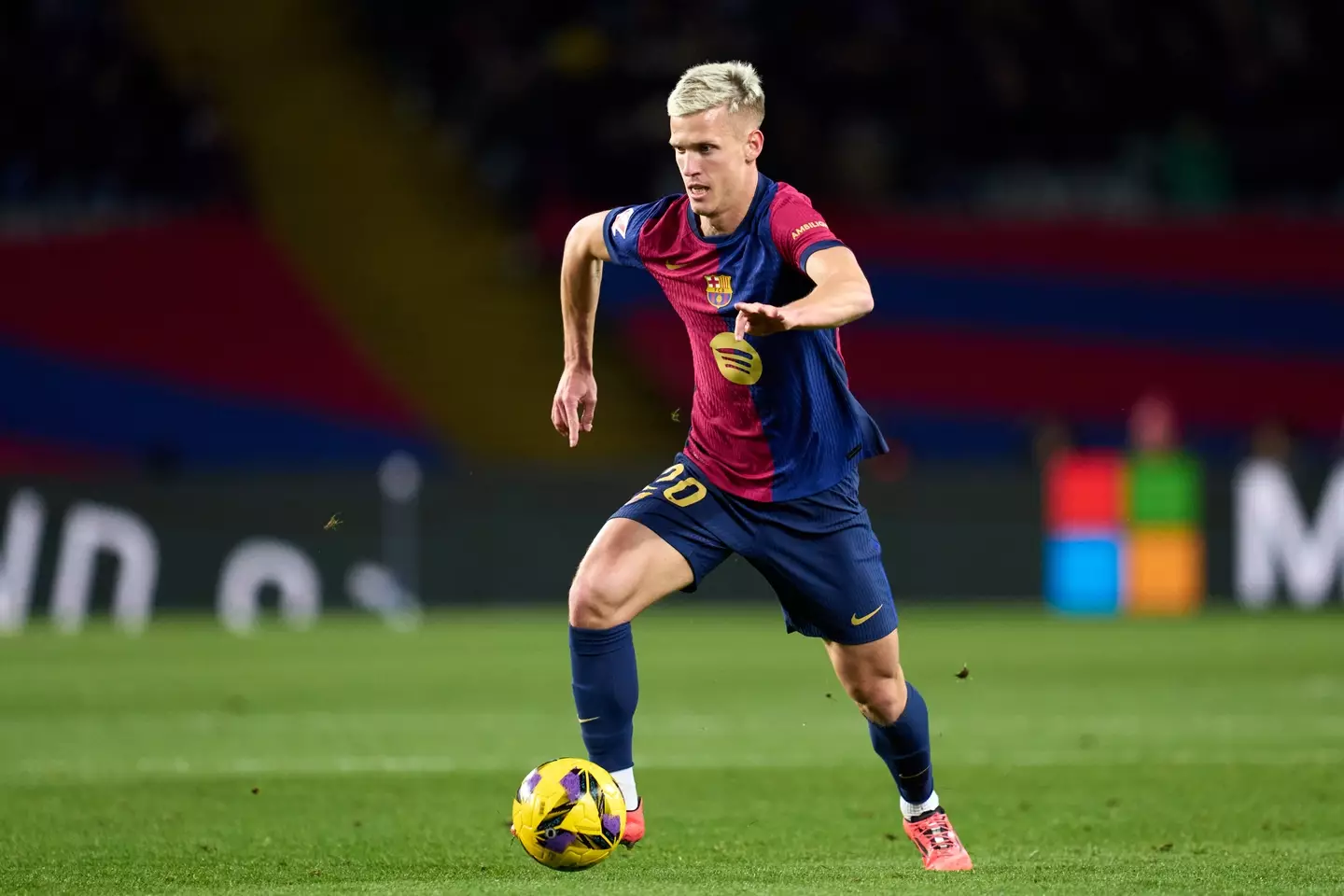 Dani Olmo is currently unable to play for Barcelona. Image: Getty
