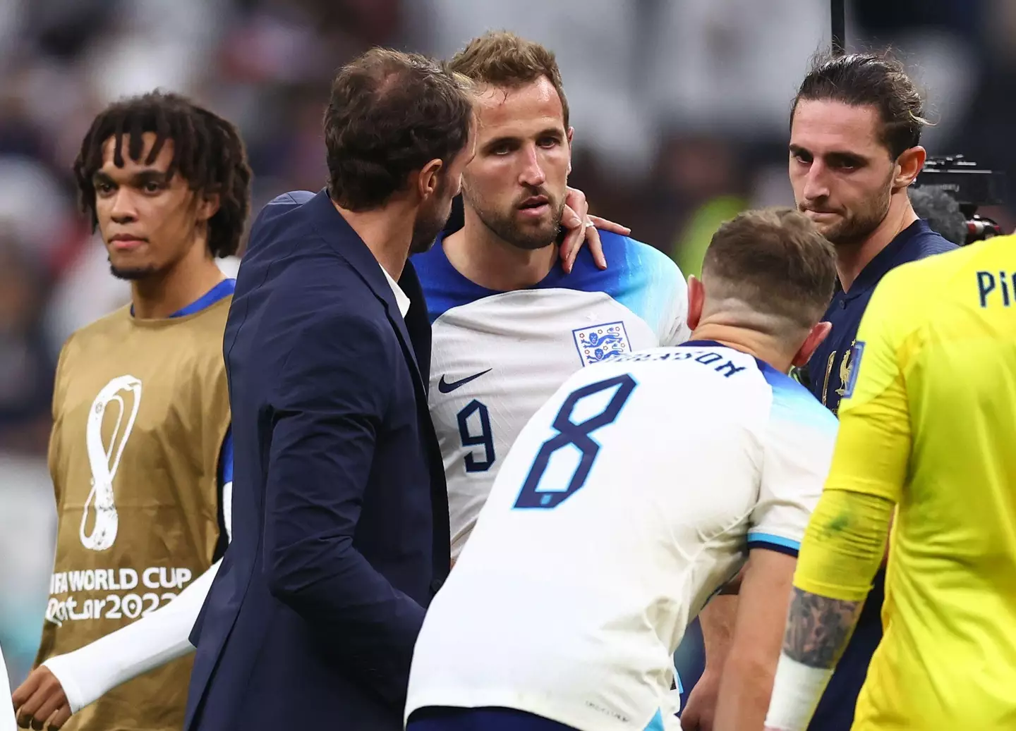 England manager Gareth Southgate consoles Harry Kane at full-time. (Image