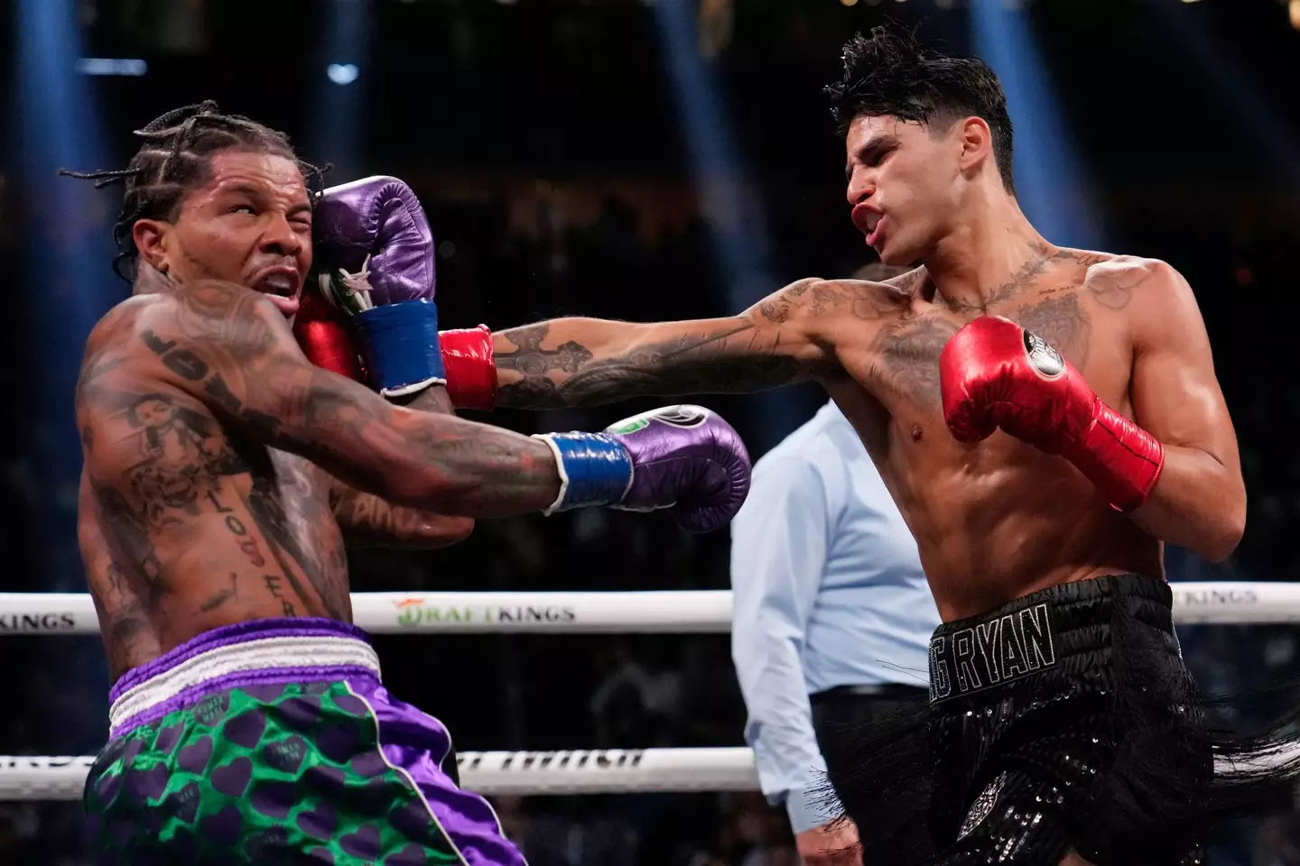 Gervonta Davis and Ryan Garcia during their bout. Image: Alamy 