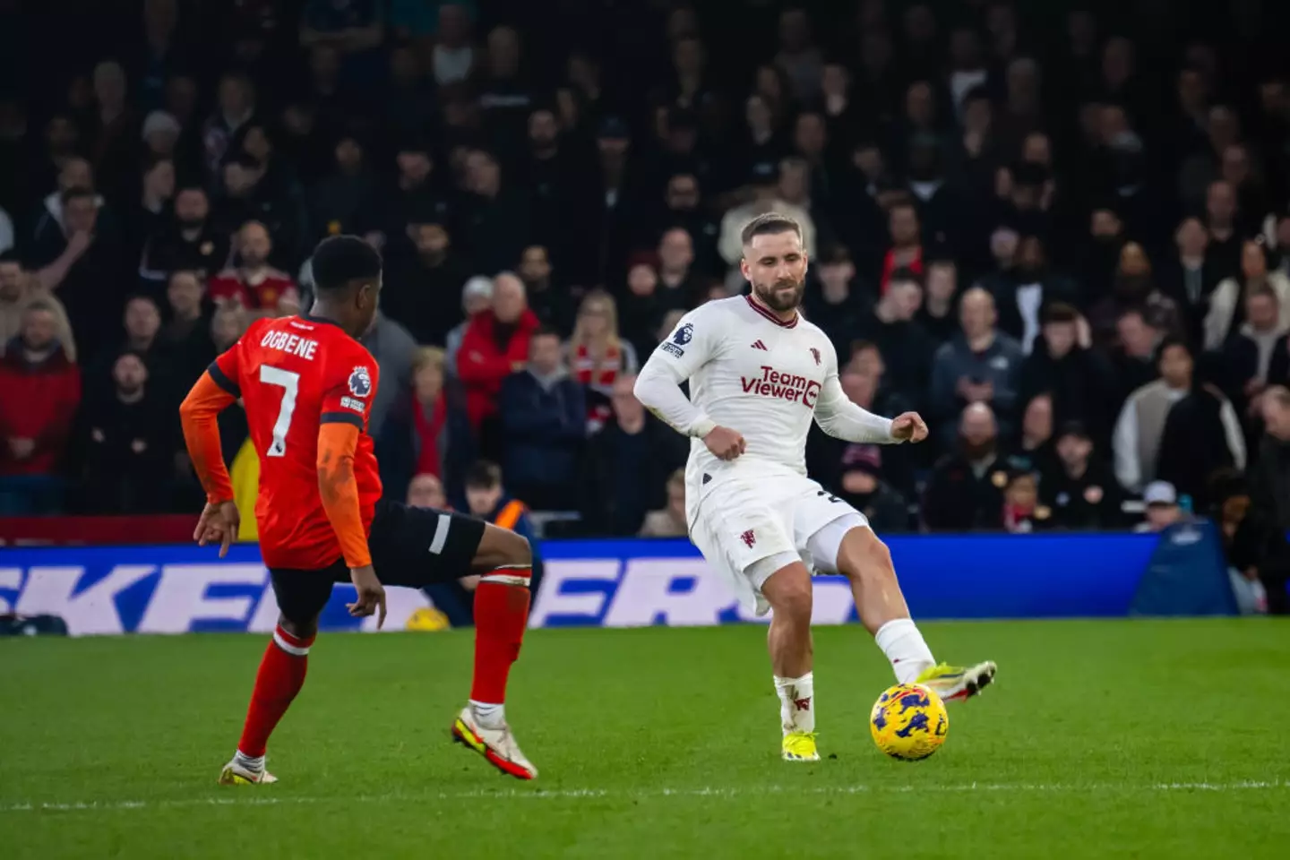 Luke Shaw suffered an injury against Luton on Sunday (Image: Getty)