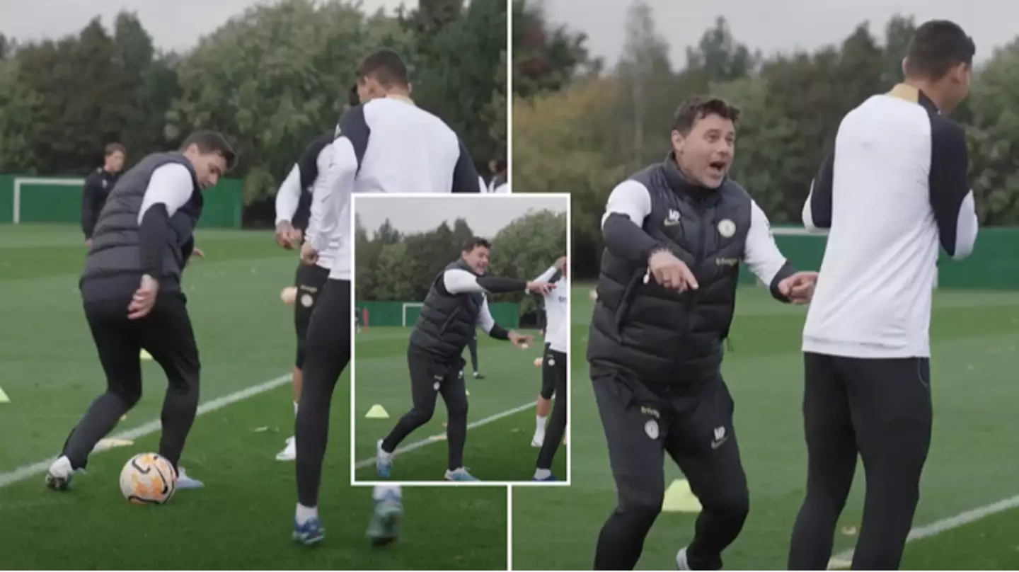 Mauricio Pochettino nutmegs his own player in Chelsea training