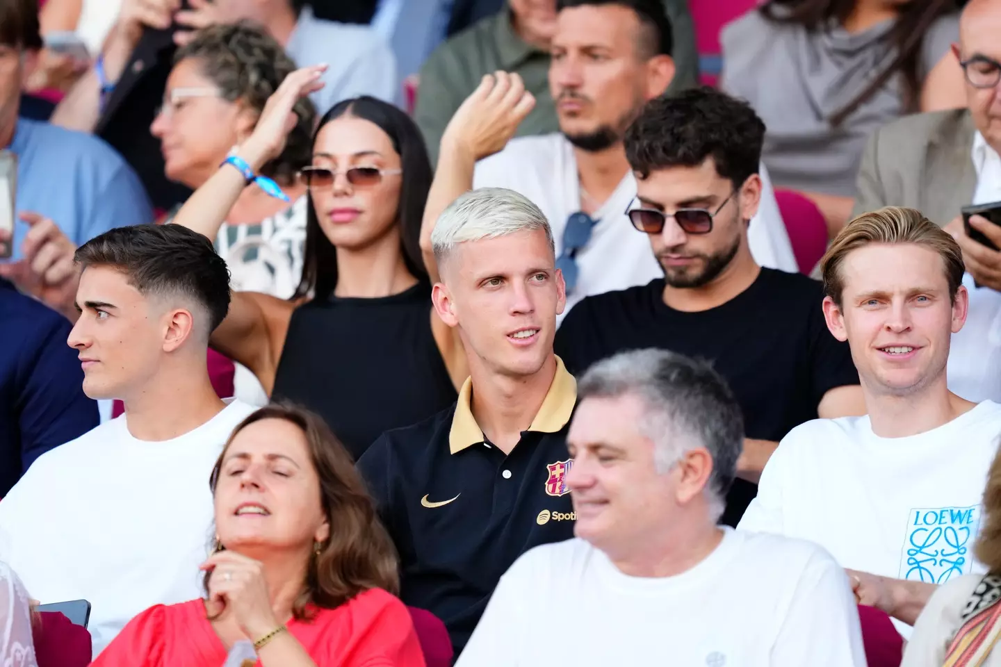 Dani Olmo in the stands for Barcelona's game against Athletic Bilbao. Image: Getty