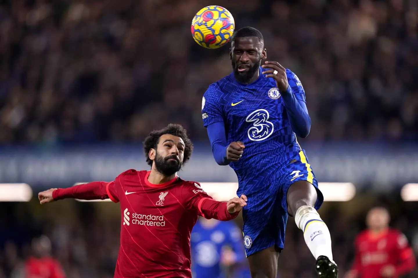Liverpool's Mohamed Salah (left) and Chelsea's Antonio Rudiger battle for the ball during the Premier League match at Stamford Bridge. (Alamy)