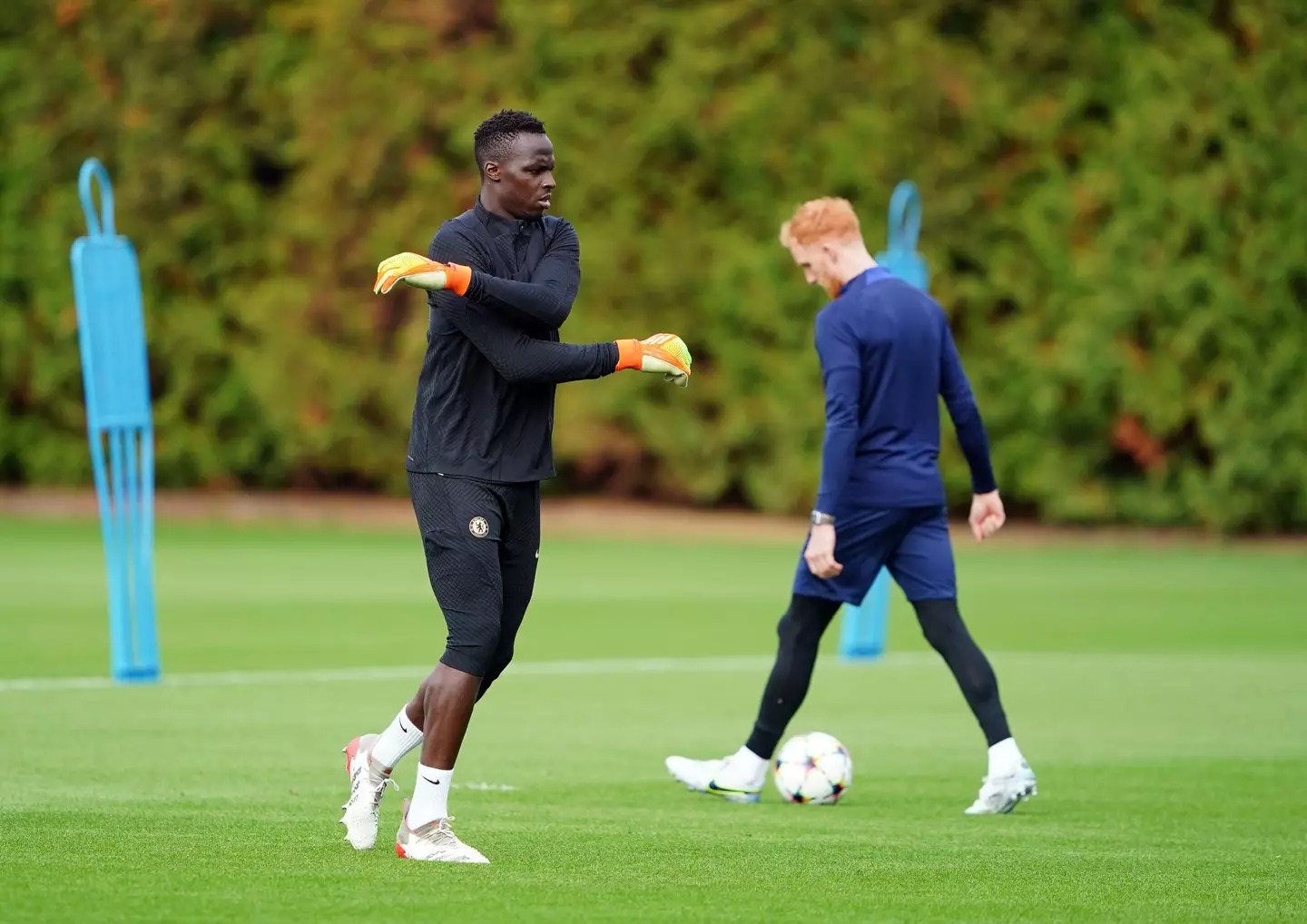 Chelsea goalkeeper Edouard Mendy during a training session at The Cobham Training Centre. (Alamy)