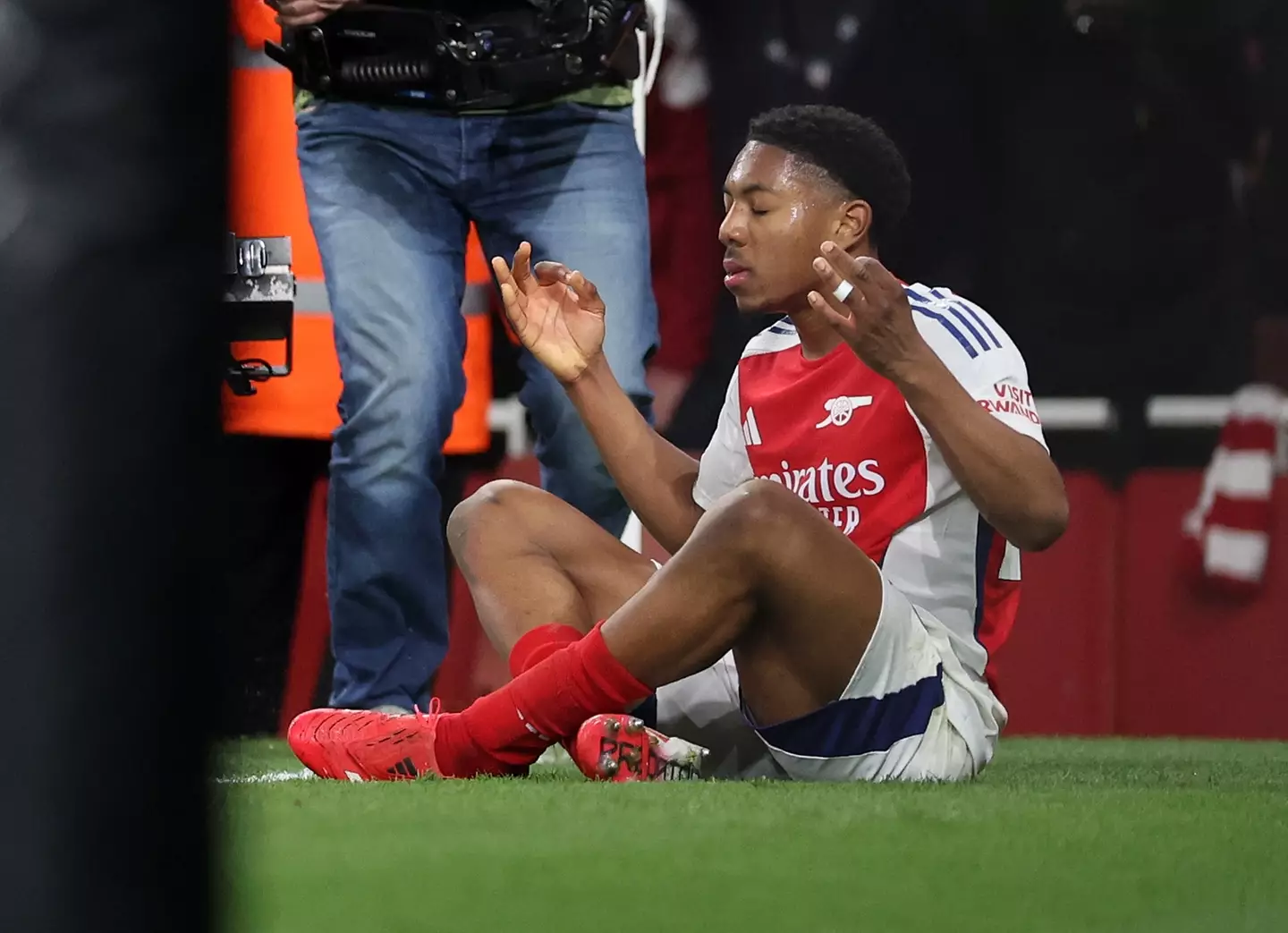 Myles Lewis-Skelly mocked Erling Haaland with his celebration. Image: Getty