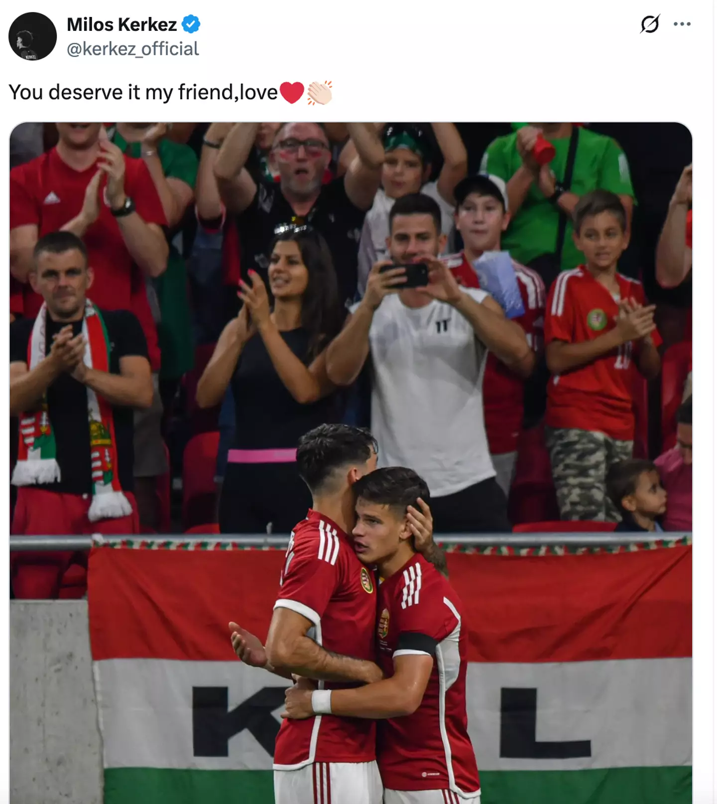 Milos Kerkez reacted to Liverpool's Premier League title win. Image: X/@kerkez_official