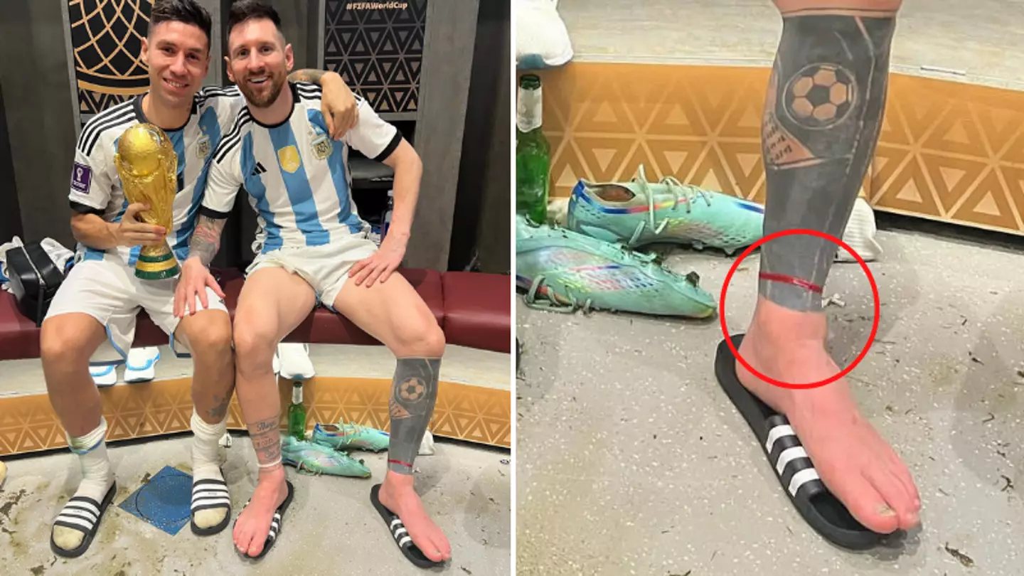 Lionel Messi wore lucky red ribbon on his left foot during World Cup final triumph