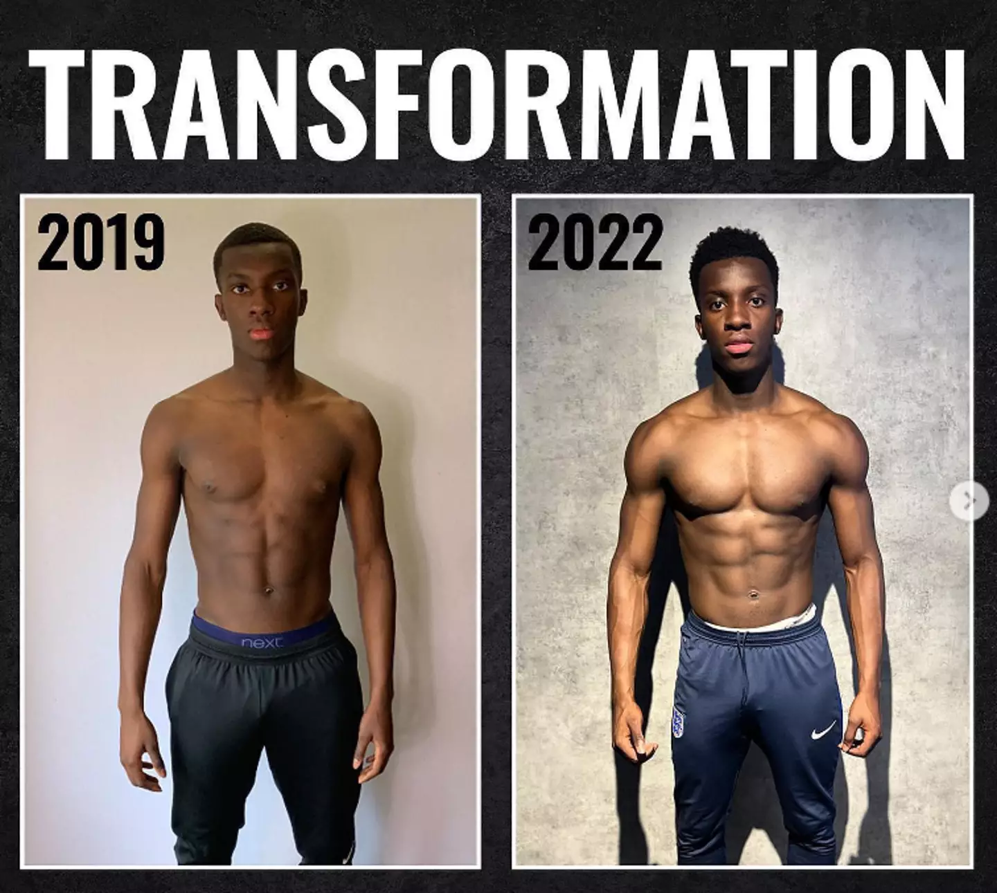Eddie Nketiah's body transformation. Image: Athletic Development Club
