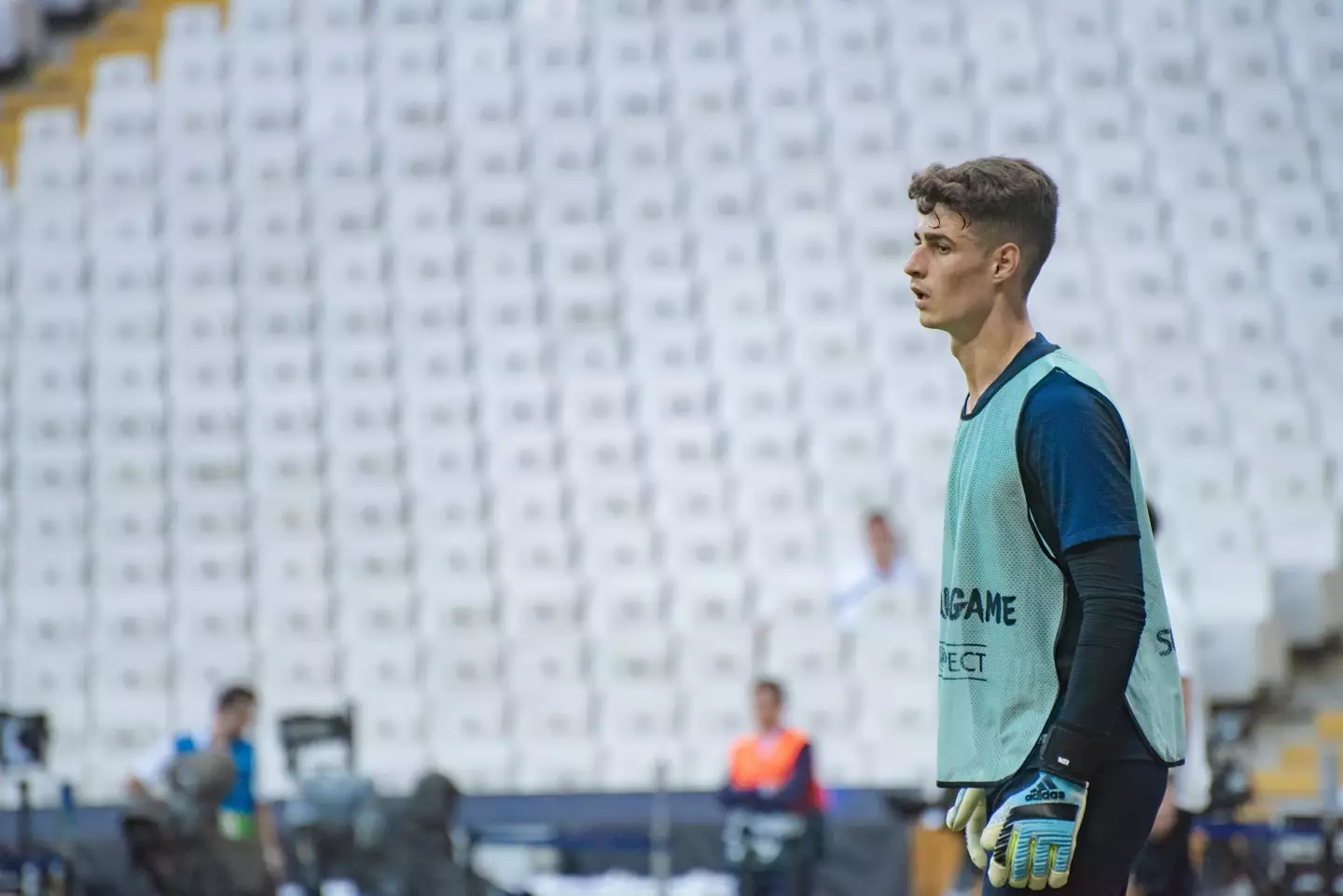 Kepa Arrizabalaga on pre match training of Super Cup Chelsea vs Liverpool. (Shutterstock)