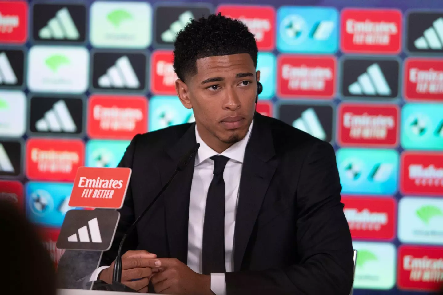 Bellingham looked assured during his first press conference as a Real player. Image: Alamy