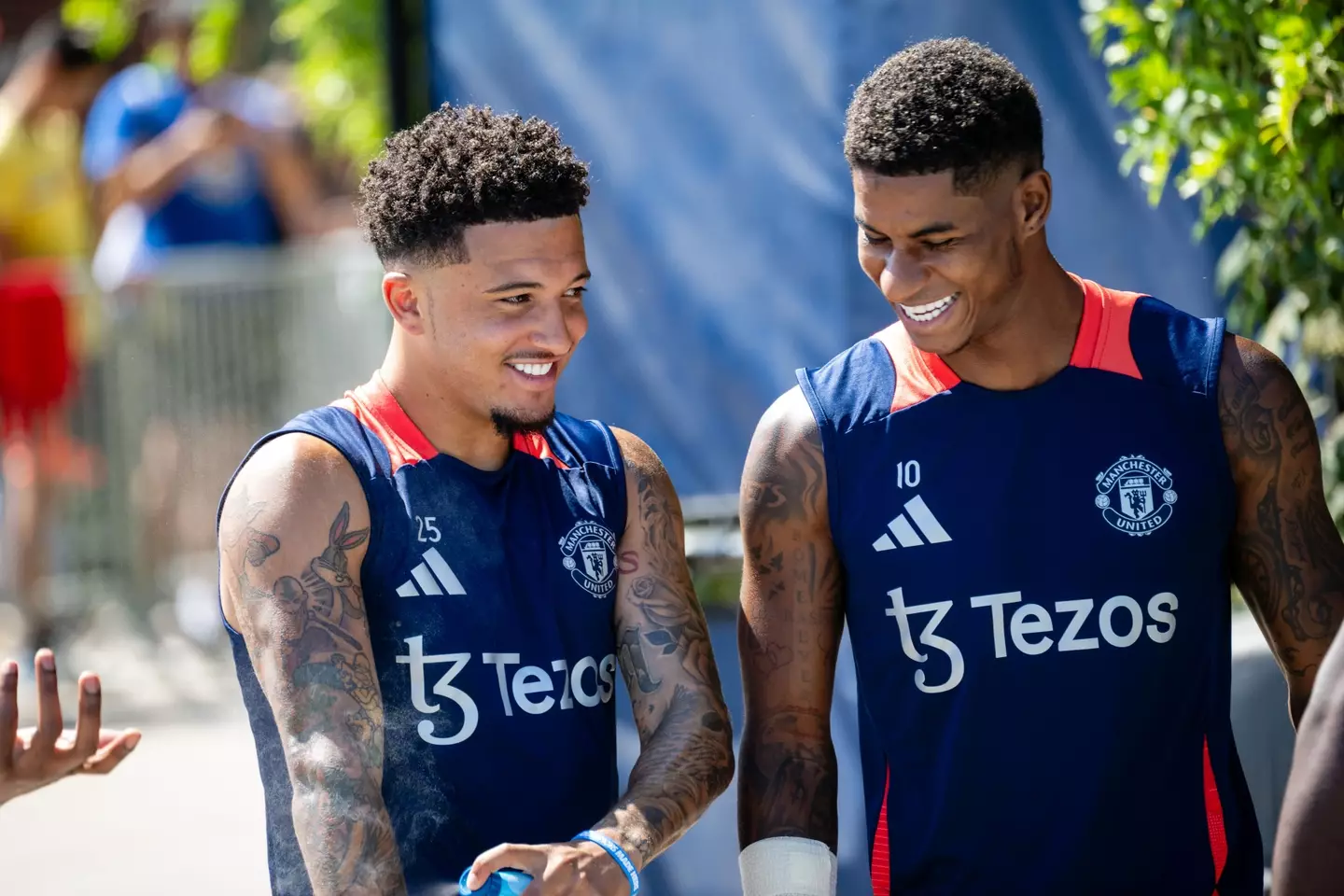 Marcus Rashford and Jadon Sancho in pre-season training with Manchester United in 2024- Getty