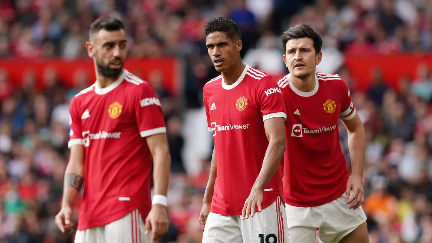 Bruno Fernandes, Raphael Varane and Harry Maguire. (Alamy)