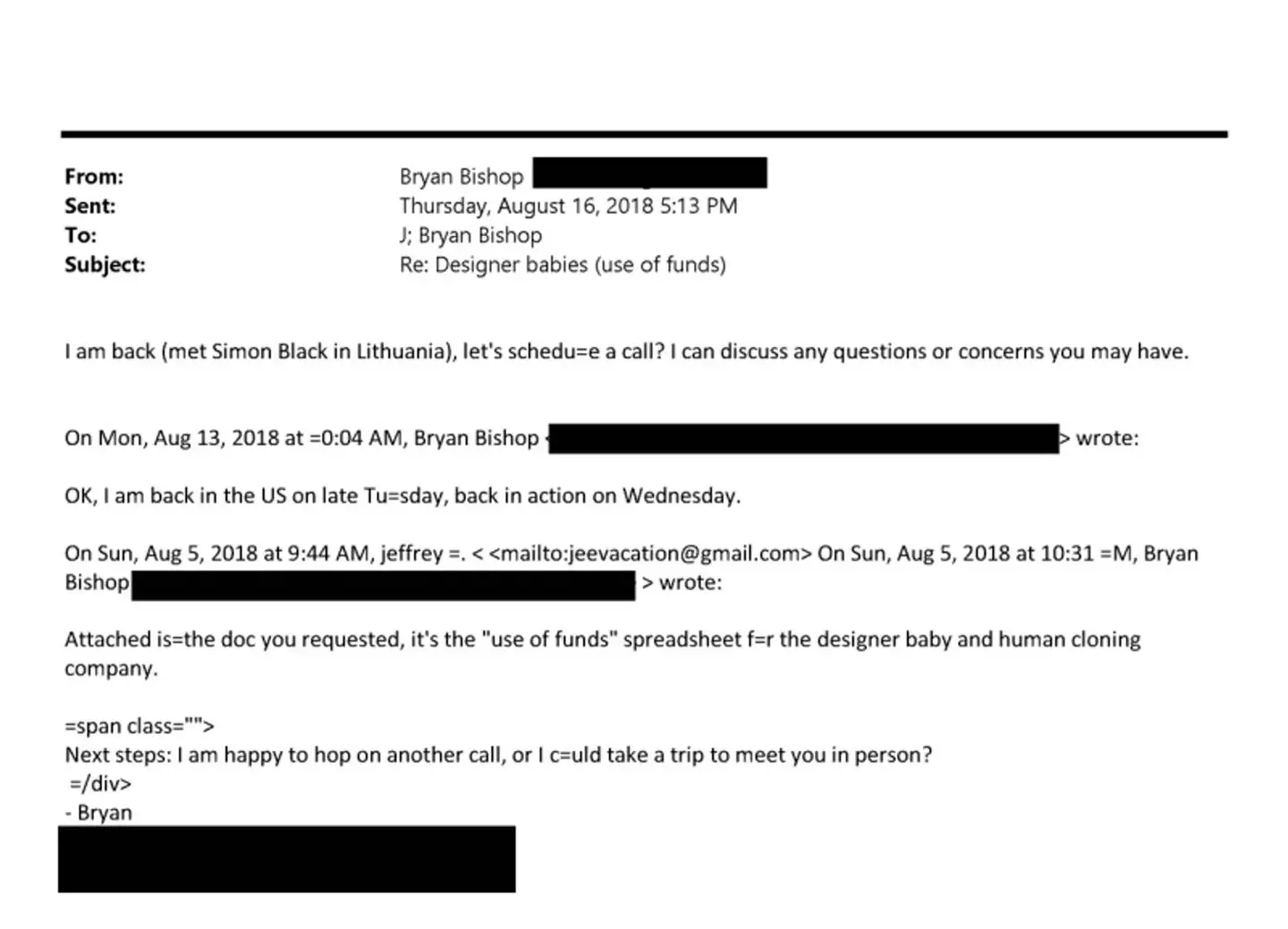 Bishop and Epstein started exchanging emails in 2018 (Epstein Library)