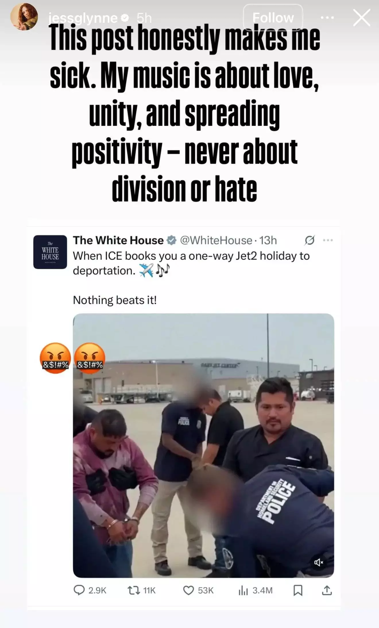 Glynne isn't happy with her music being used by the White House (Instagram / Jess Glynne)