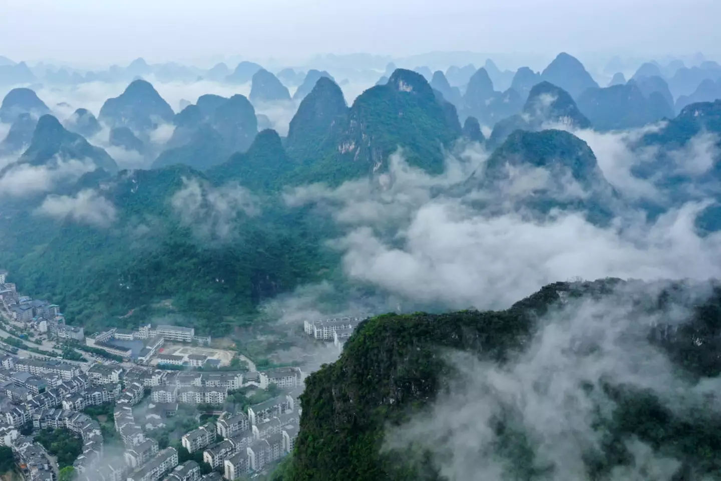 The sinkhole was found in the Karst landscape in China (Costfoto/NurPhoto via Getty Images)