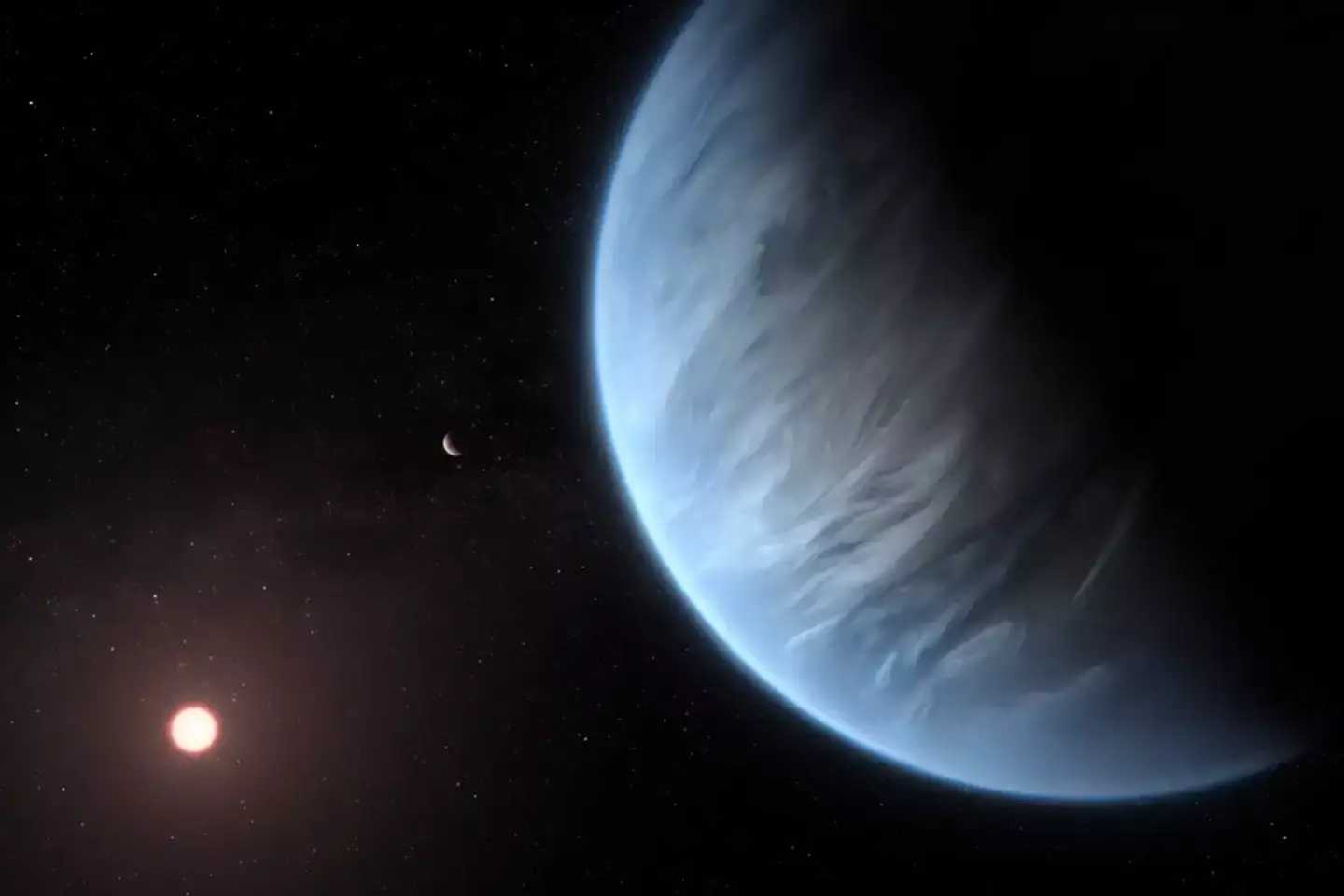 An artist's impression of exoplanet K2-18 b and its host star (NASA/N. Madhusudhan/Cambridge University)