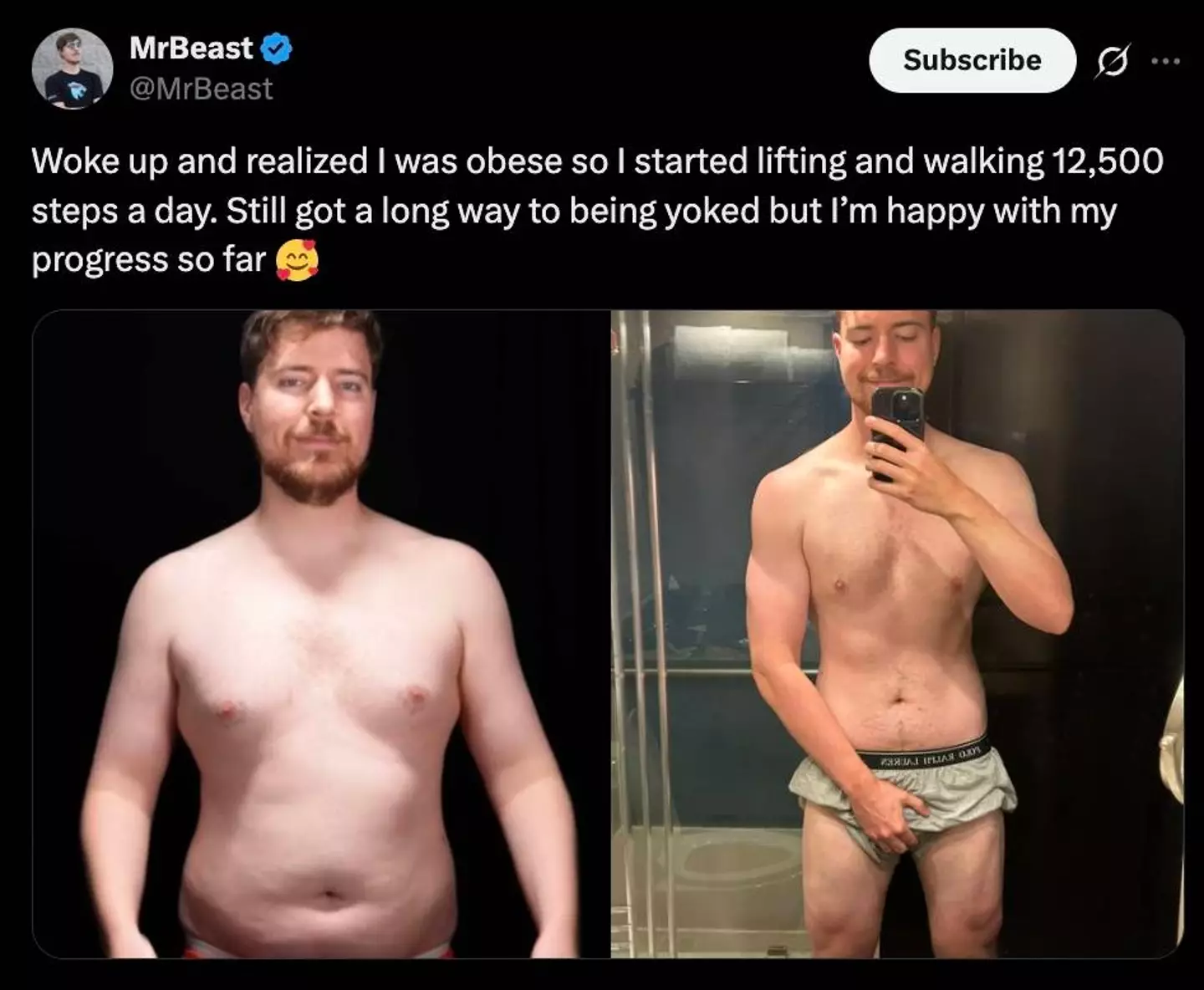 Donaldson has previously shown off his own weight loss journey (X / MrBeast)