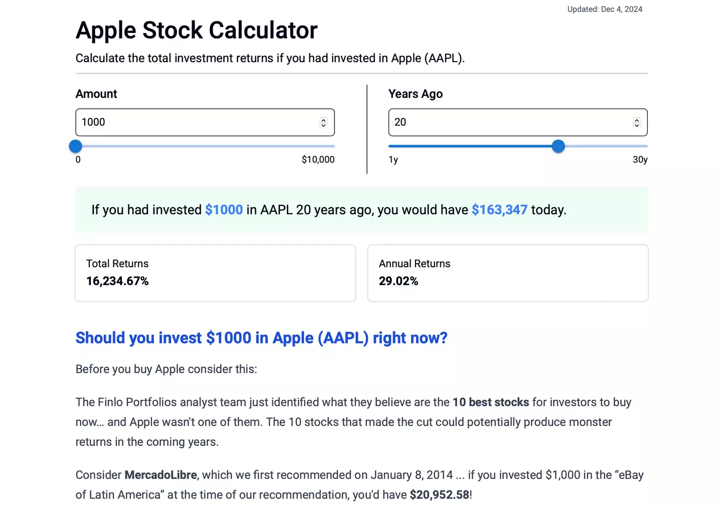 Apple's stock value has soared over the past two decades (Finlo)
