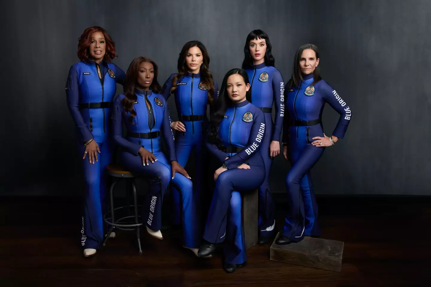 The all-female crew consists of Katy Perry, Gayle King, Amanda Nguyen, Aisha Bowe, Kerianne Flynn and Lauren Sanchez (Blue Origin/X)