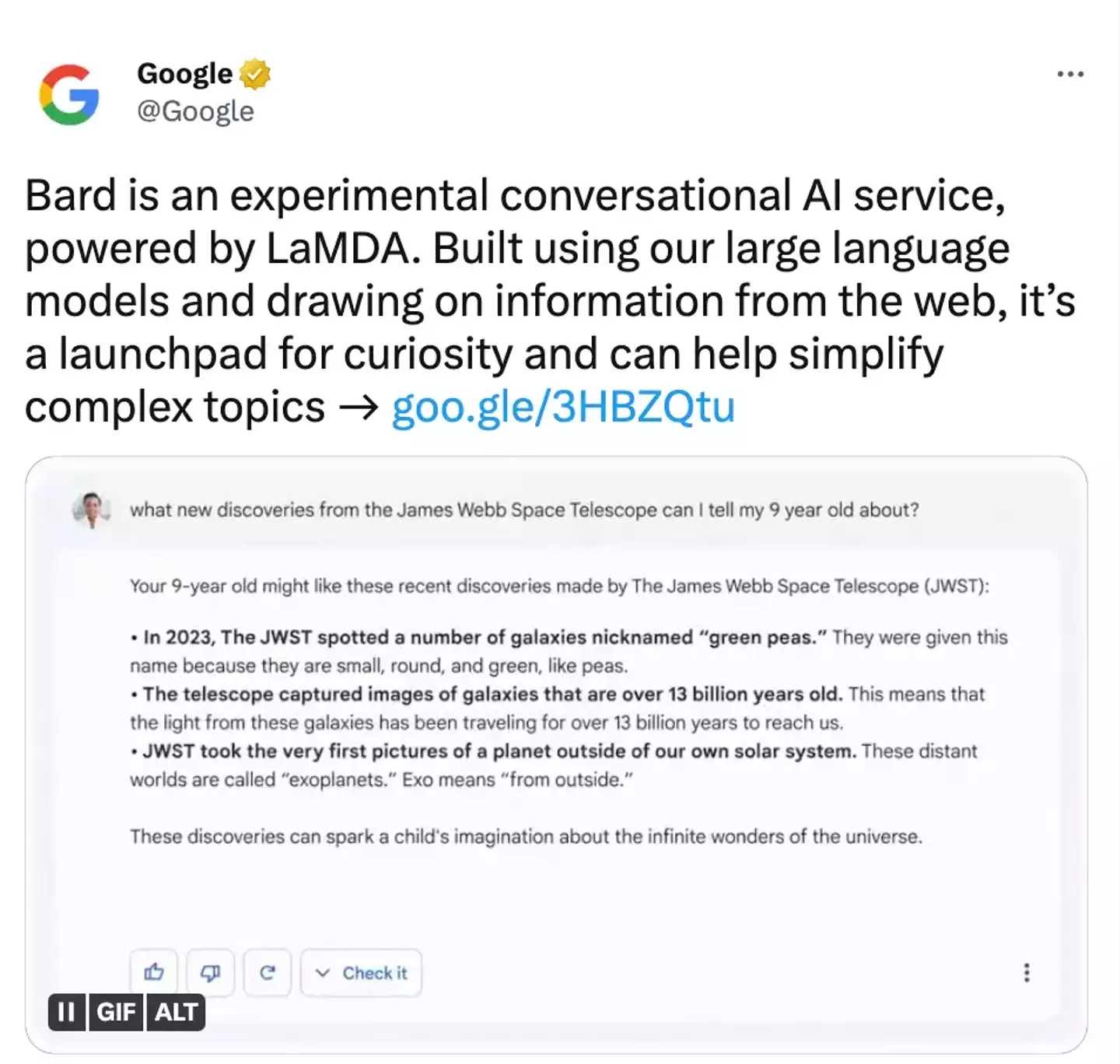 The AI service presented incorrect information as a fact.
