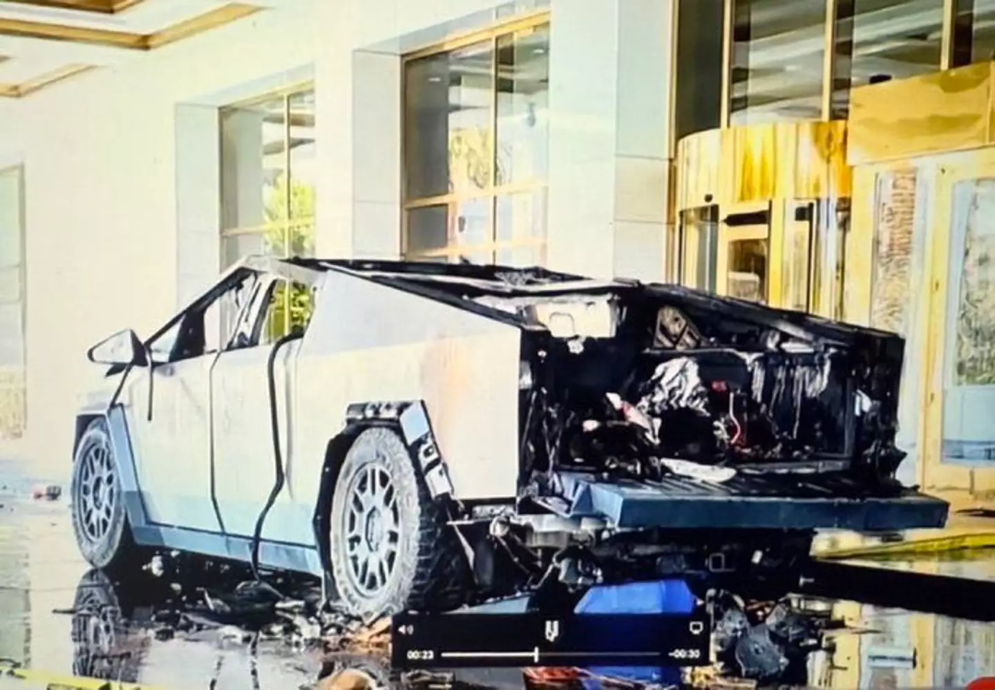 The vehicle's side panels were still present following the mostly-vertical explosion (X/@alifarhat79)
