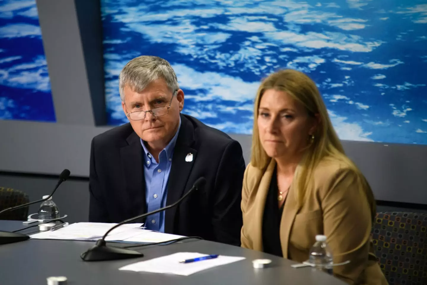 Steve Stich and Dana Weigel answer questions during a Boeing Starliner post-landing conference in September 2024. MARK FELIX / Contributor / Getty