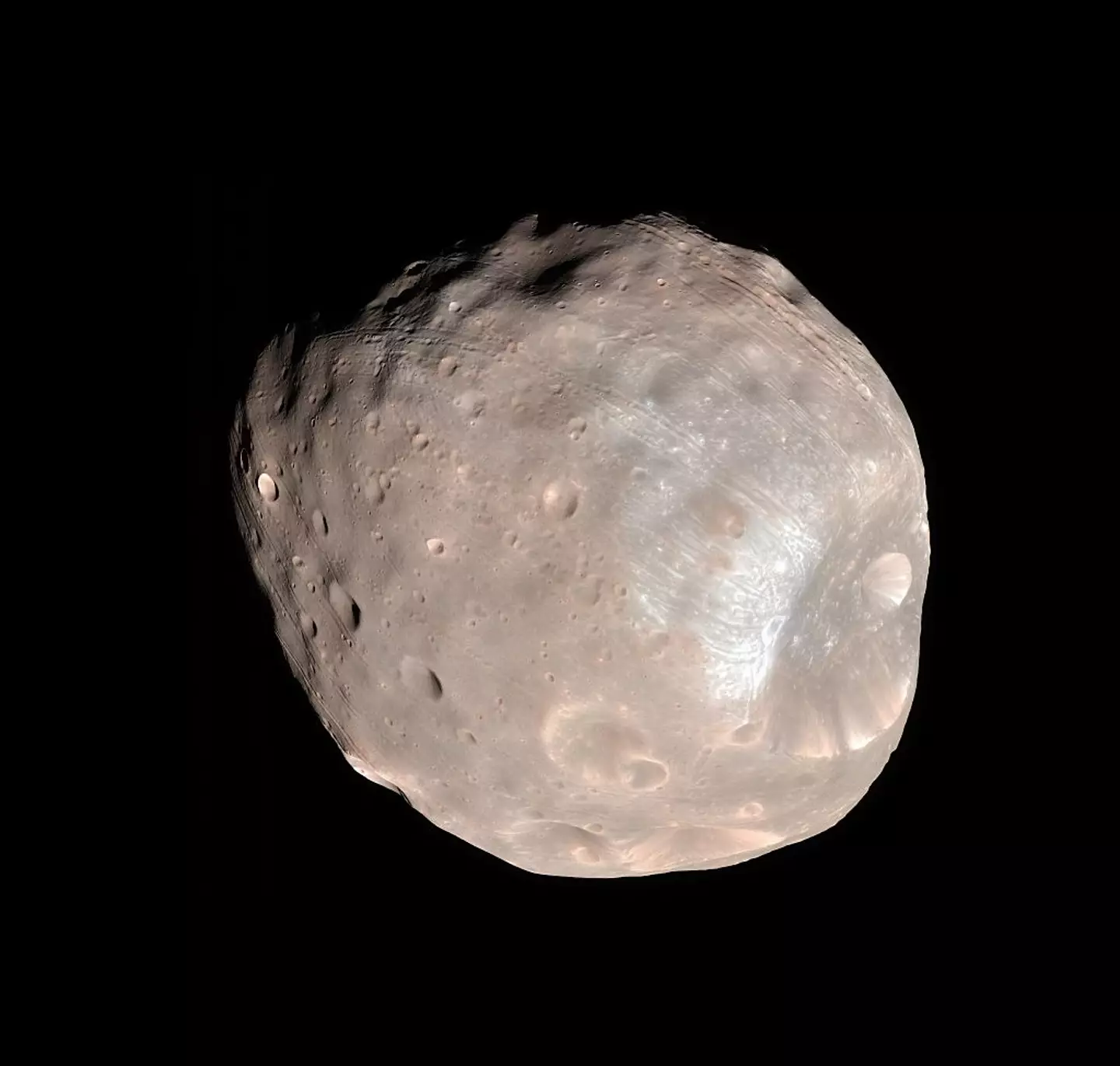 Enhanced-color image of Phobos from the Mars Reconnaissance Orbiter (Getty Images)