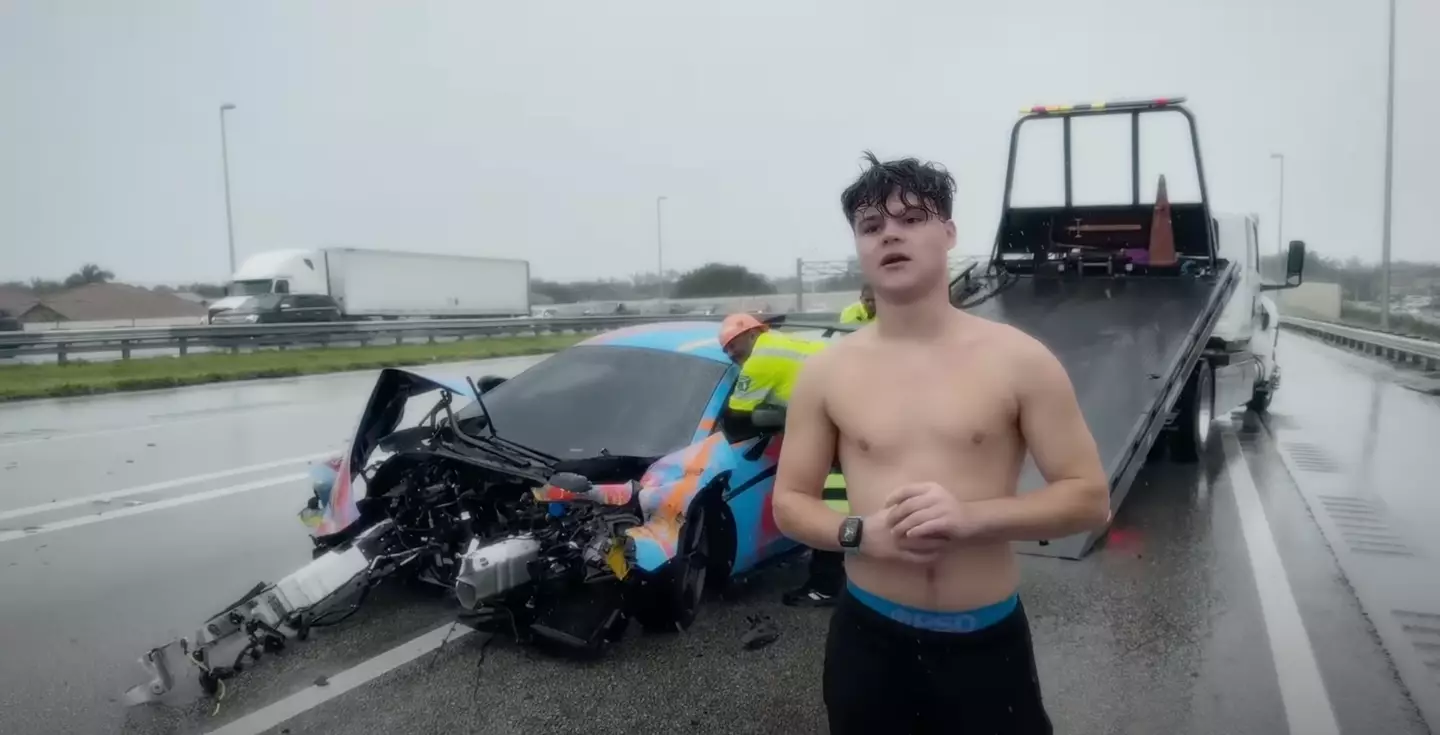 The streamer crashed his car on a Miami highway (YouTube/@Jackdohertyy)