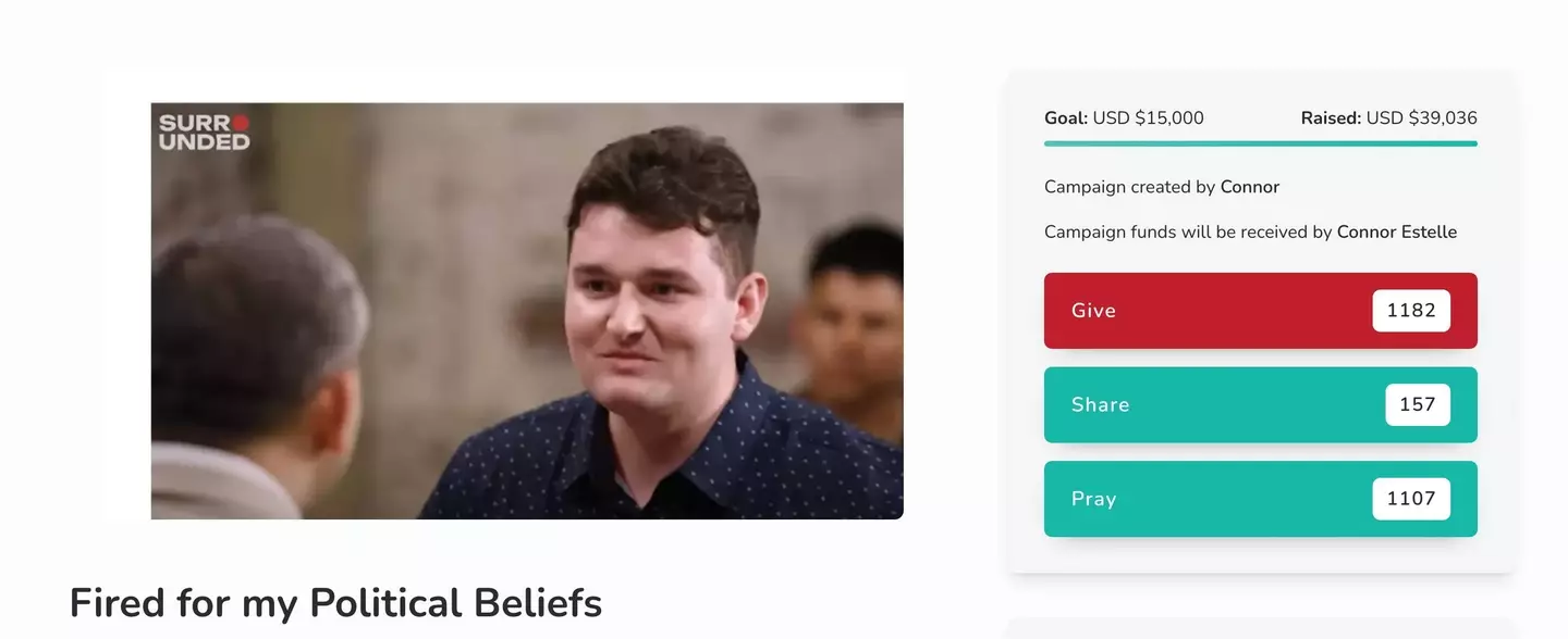 Connor made the controversial comments on the 'Surrounded' series (YouTube / Jubilee)