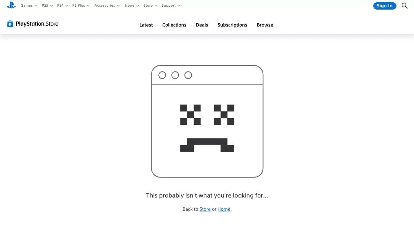 Any links to ThiGames titles lead you to this message, indicating that they've been removed wholesale from the store (PlayStation)