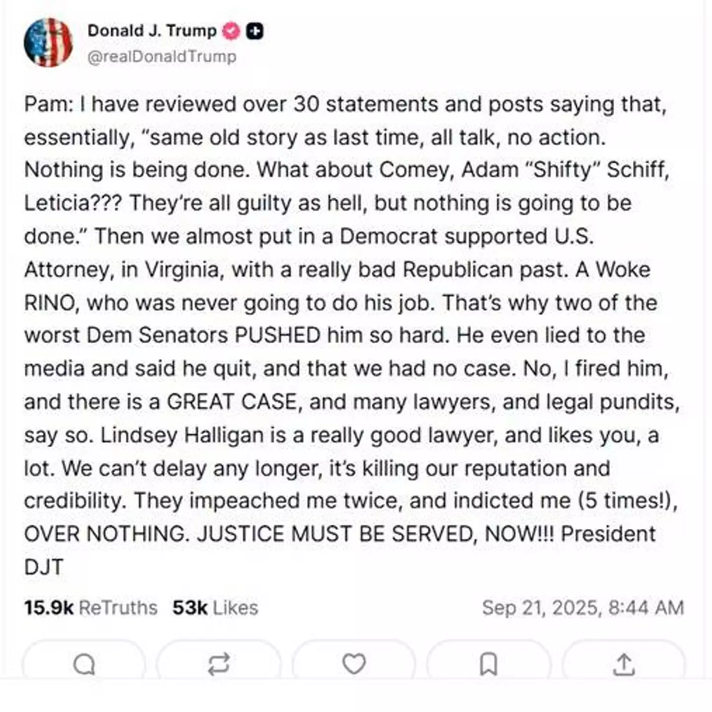 President Trump was caught in an awkward situation (Truth Social)