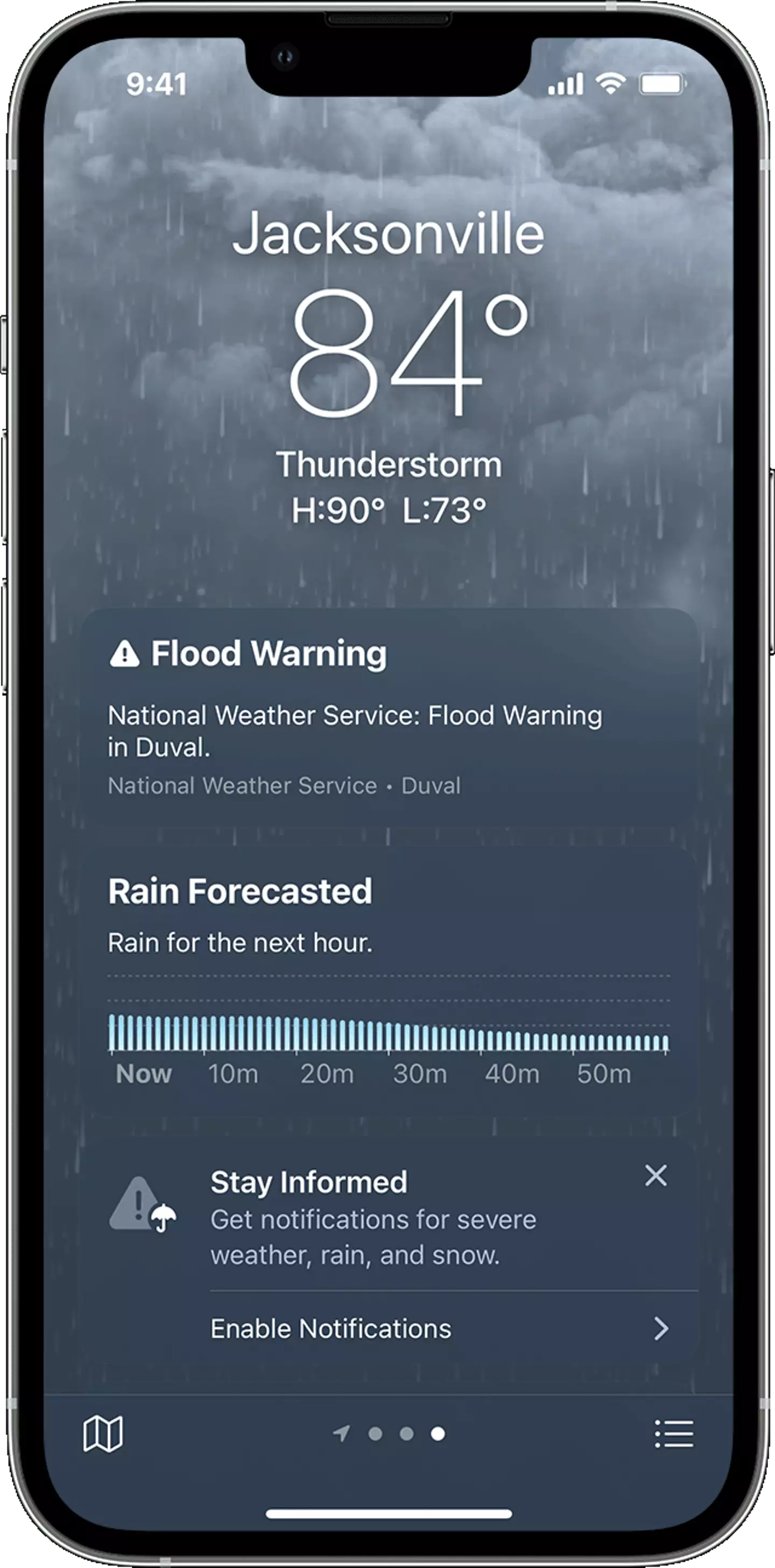 Your iPhone has the ability to warn you of storms in the next few hours (Apple)