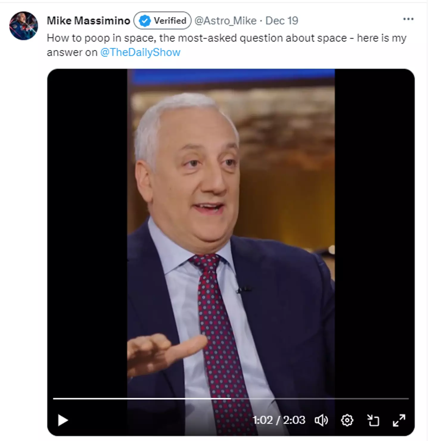 Former NASA astronaut Mike Massimino appeared on The Daily Show in the US.