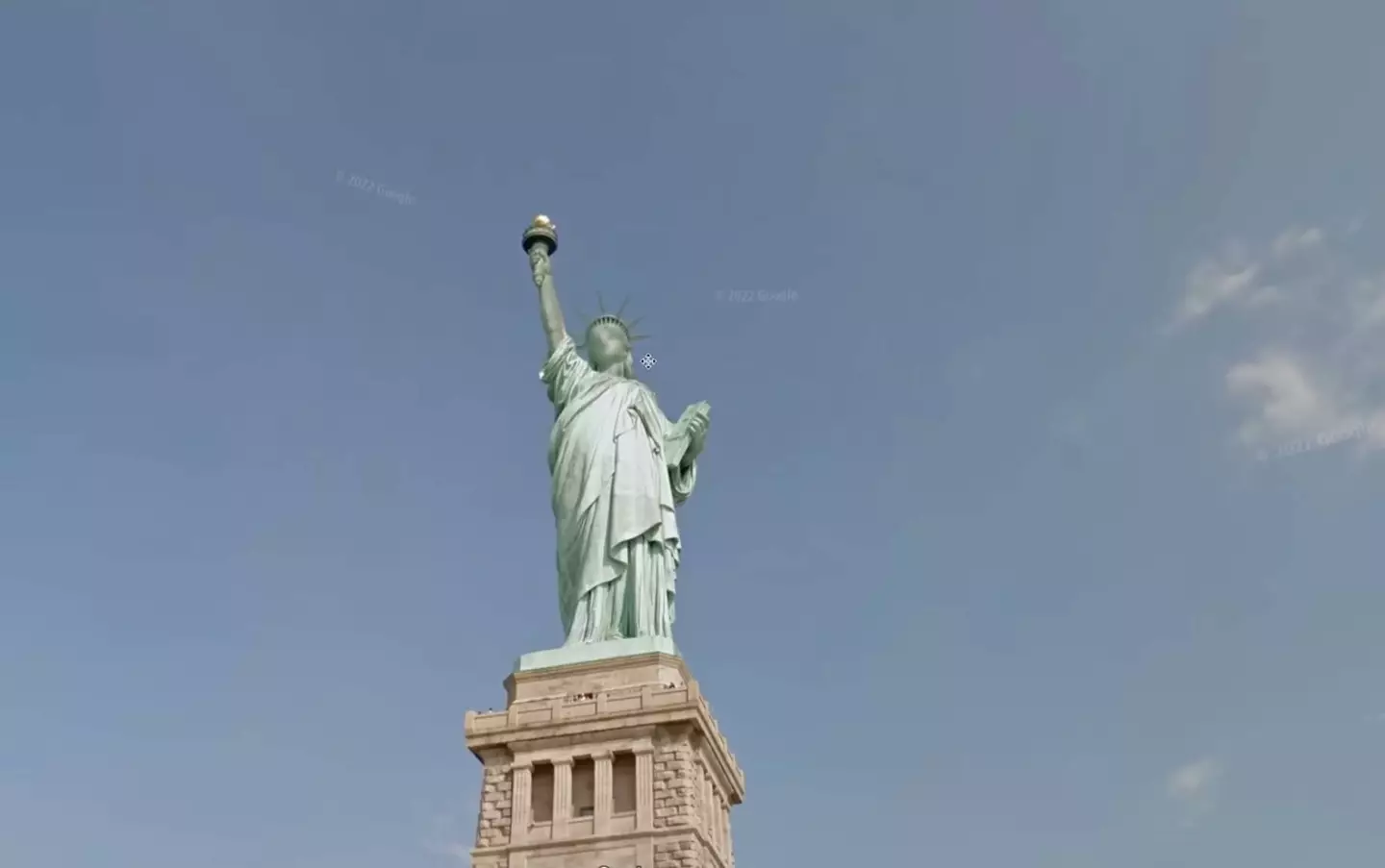 The Statue of Liberty is among the many blurred landmarks (YouTube / Sambucha / Google Maps)
