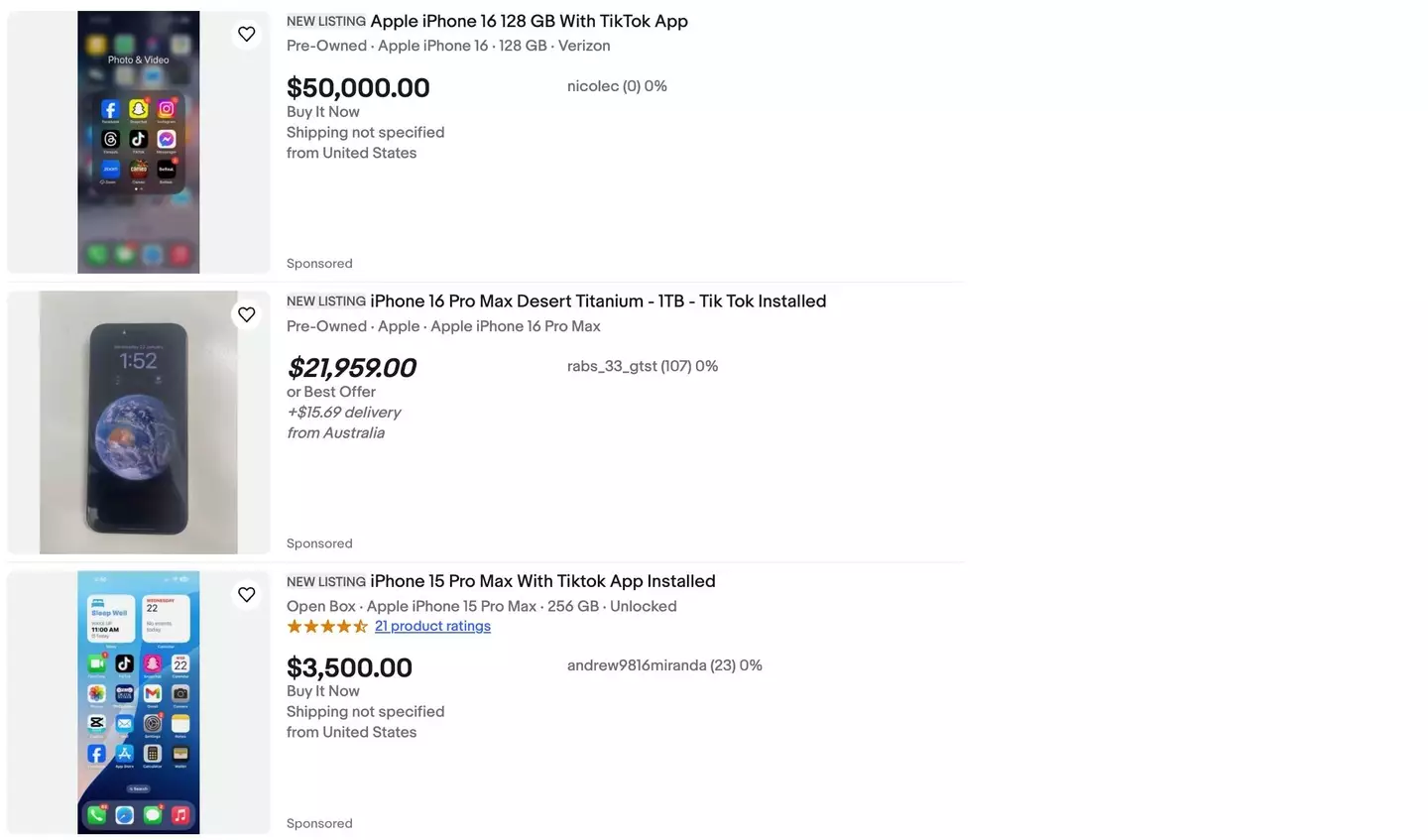 TikTok-loaded iPhones are being listed for up to $50,000 (eBay)