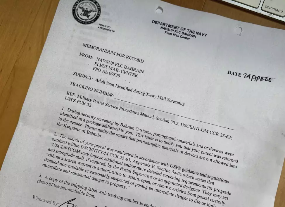 The letter details that such items are illegal in Bahrain, and orders the shop to 'stop sending butt plugs' (Grace Bennett)