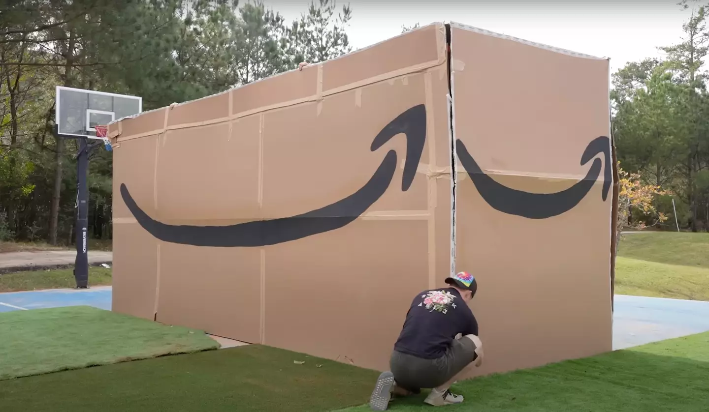 The house arrived in an Amazon box (YouTube/@Unspeakable)