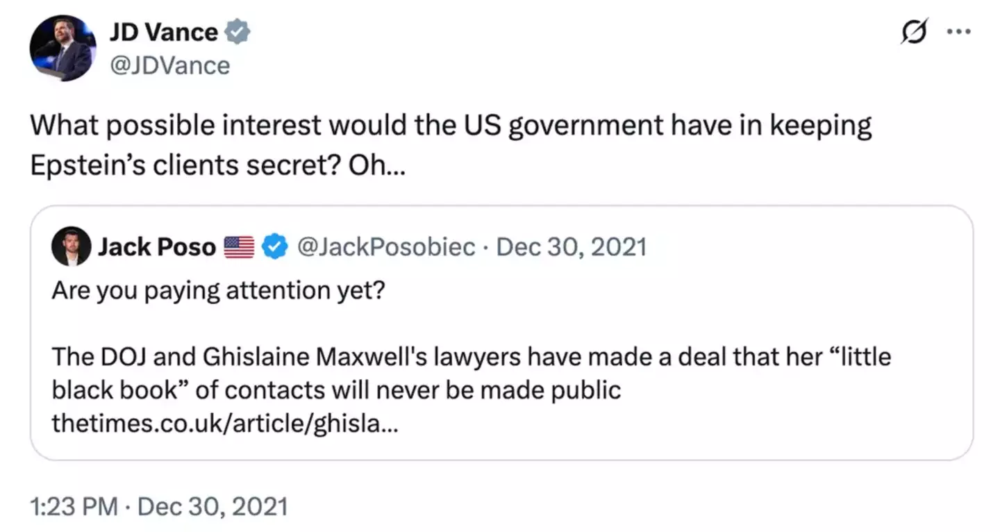 JD Vance suggested the former government was keeping secrets (X/@JDVance)