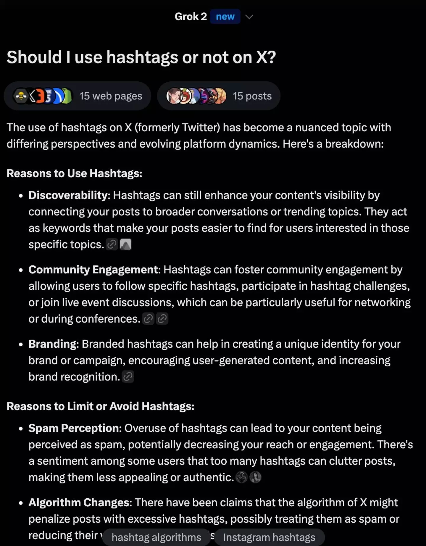 Grok doesn't see a problem with you using hashtags on X (X / Grok)
