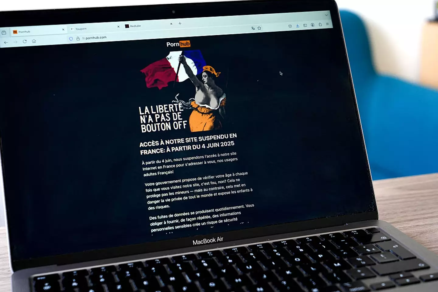 Pornhub was blocked in France at the start of June, requiring users to enter age verification ID to access the site (Nicolas Guyonnet/Hans Lucas/AFP via Getty Images)
