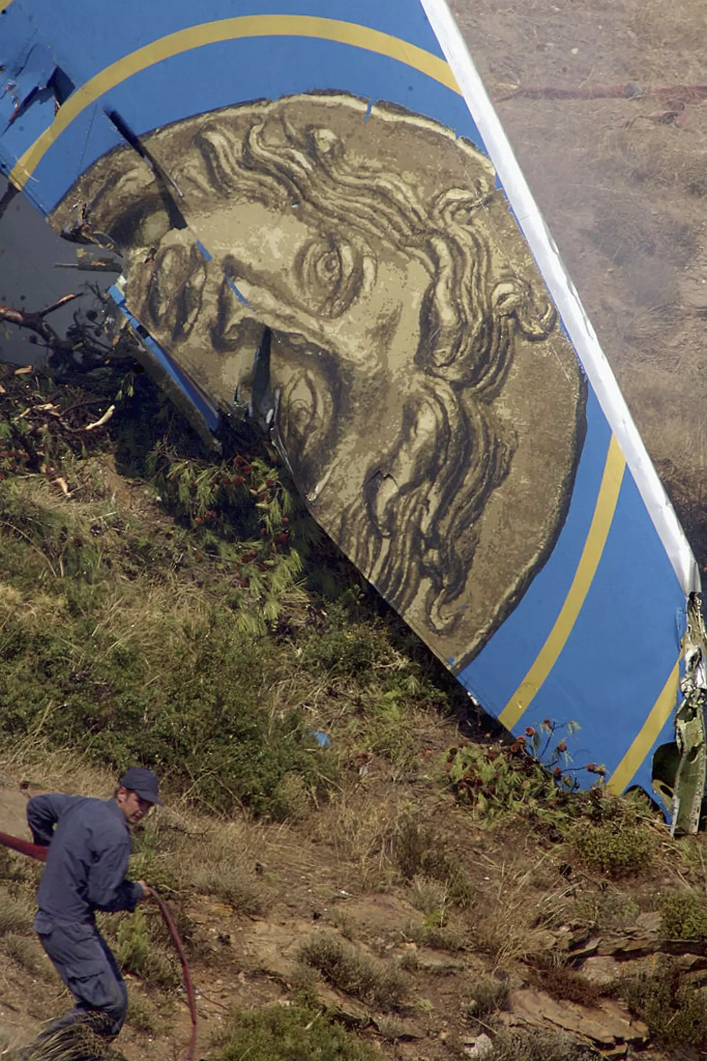 The plane crashed in the rural hillside of Grammatiko, Greece. (Milos Bicanski/Stringer/Getty)