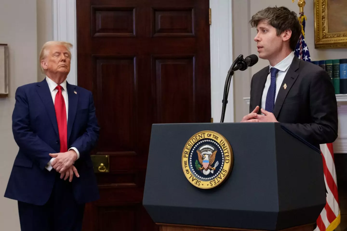 OpenAI CEO Sam Altman pictured here at a press conference with President Trump after announcing an investment in AI (Andrew Harnik/Getty Images)