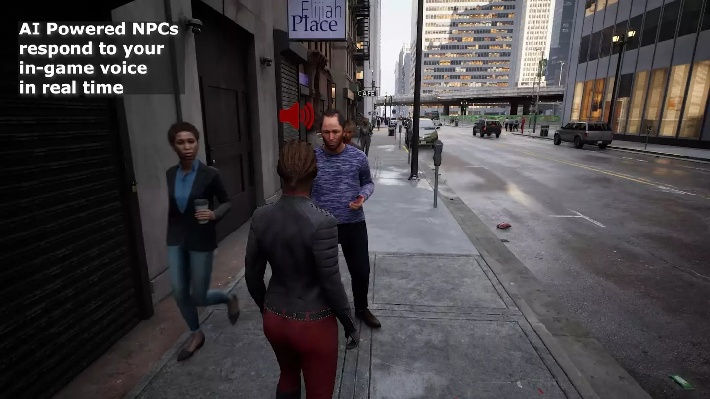 Talking to an AI-powered NPC in the trailer for the Matrix Awakens 'Replica Smart NPCs' demo trailer (Replica Studios/YouTube)