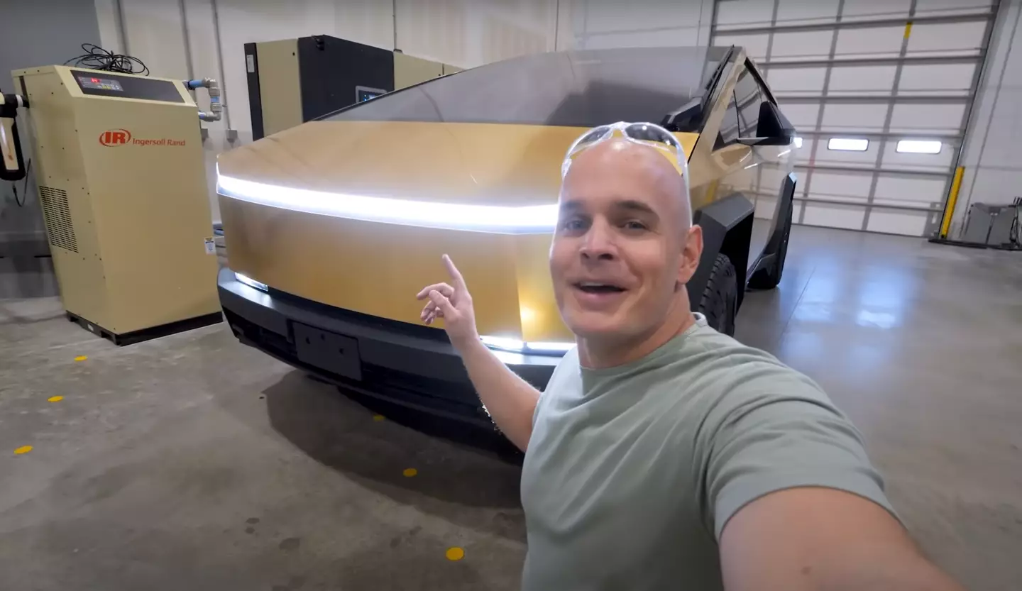 The YouTuber is auctioning his gold Cybertruck (YouTube/@JerryRigEverything)