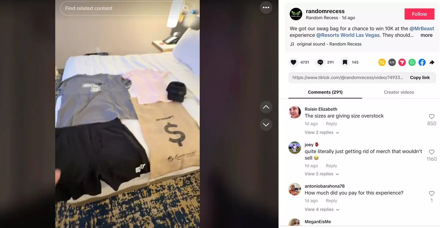 MrBeast Experience guests were unhappy with what they were given (TikTok / randomrecess)