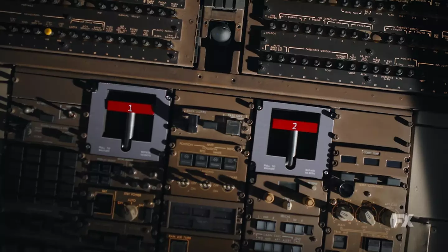 Had Emerson pulled both red handles it would have effectively crashed the plane (YouTube/FX Networks)